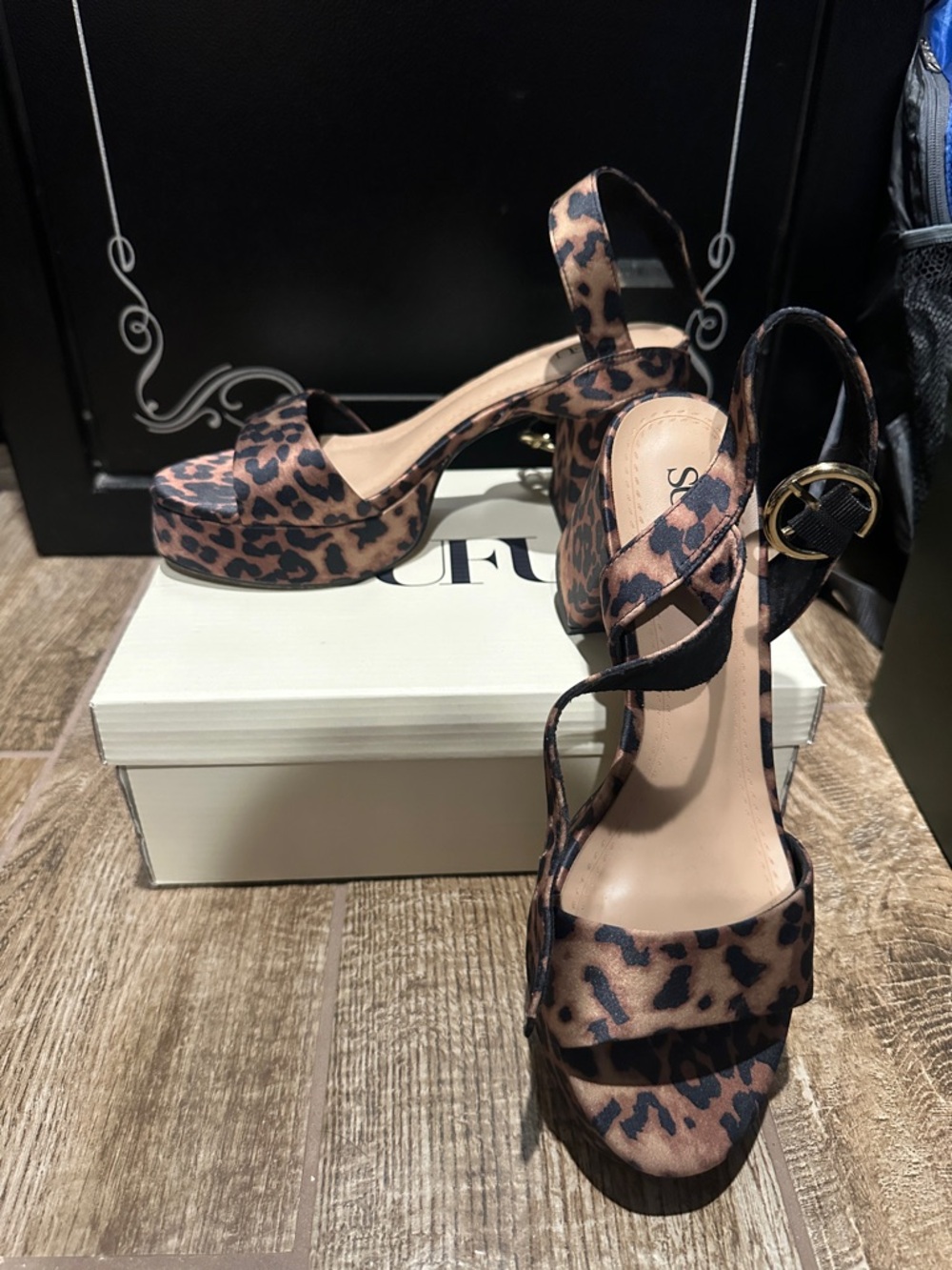 Leopard Print Platform Slingback Sandals - Brown